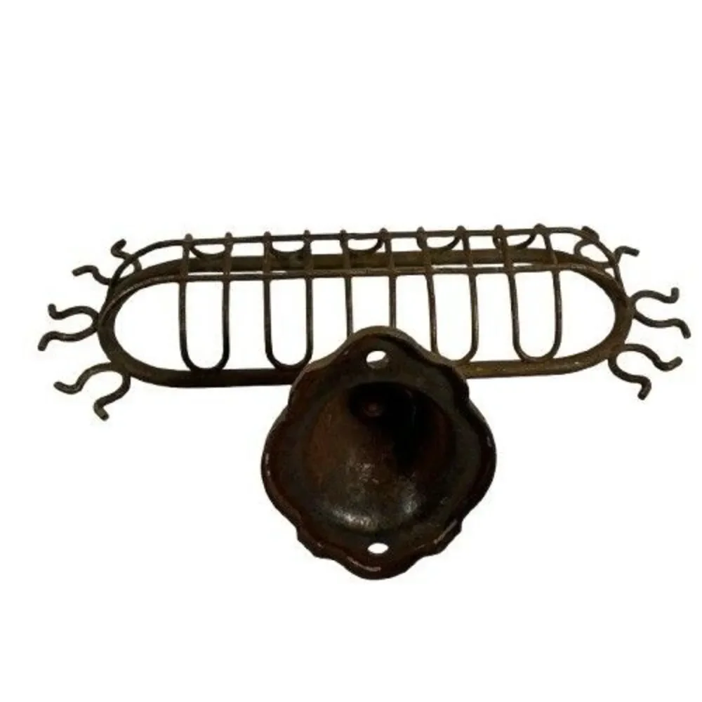 Vintage Old Retro Bathroom Soap Dish Holder Brass Wall Mounted w/ Sponge Hooks